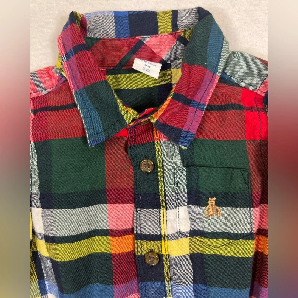 BABY GAP Baby Boy Plaid Long Sleeve Button Down Bodysuit 18-24‎ months Preppy